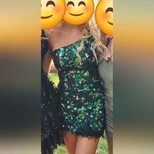Beaded Short One Shoulder Short Homecoming Dress Size 2 Green Blue